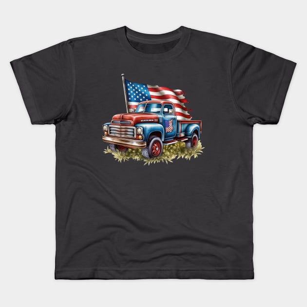 4th of July Ford Pickup Design Kids T-Shirt by Kingdom Arts and Designs